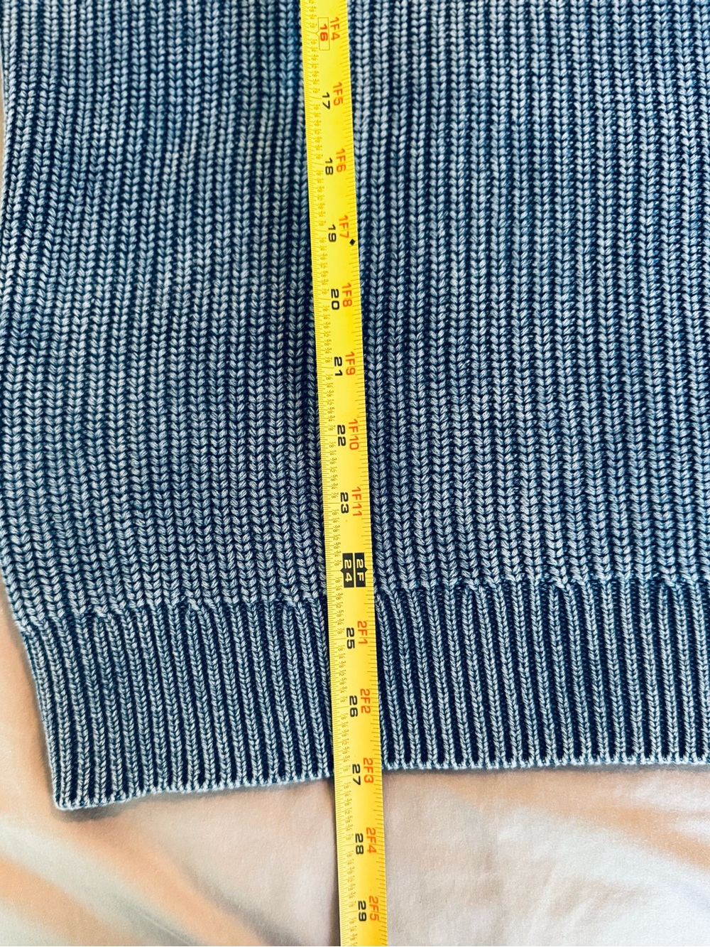 ALEX MILL Unisex Chunky Cotton Yarn Crosby Blue Ribbed Half-Zip Pullover Sweater - Picture 14 of 16